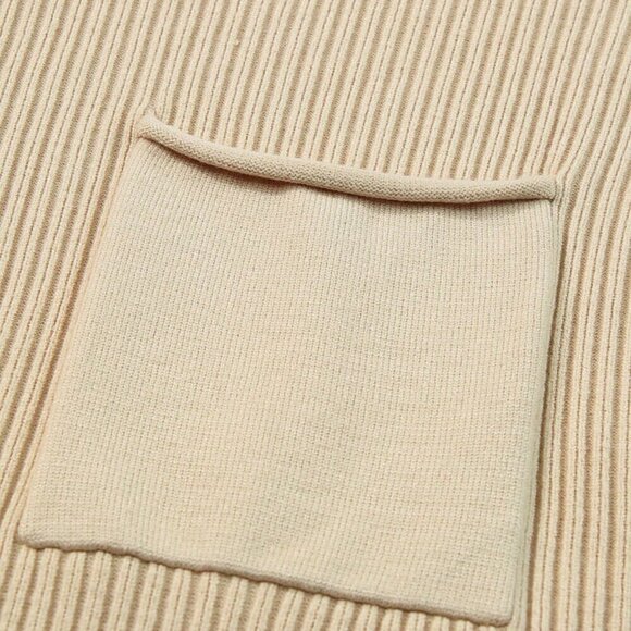 Beige Casual Women's Batwing Sleeve Knit Top With Buttoned Front - Picture 7 of 7